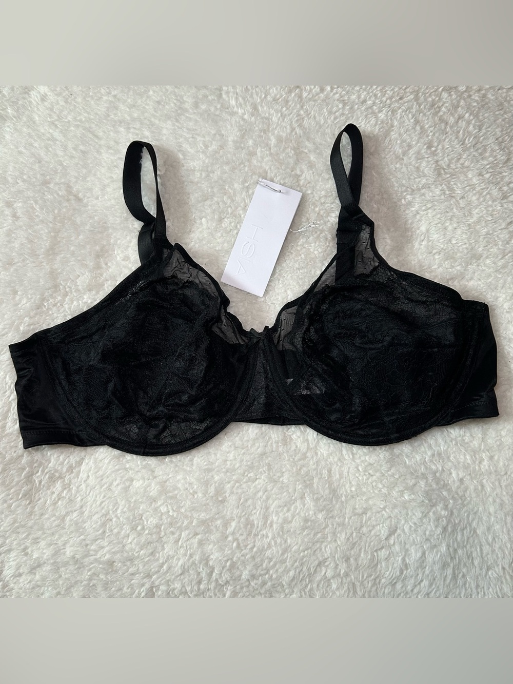HSIA Enchanted Unlined Lace Underwire Bra 44D Black NEW